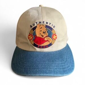 VINTAGE 90s Disney Authentic Pooh Denim Dad Hat Beige Blue Cap